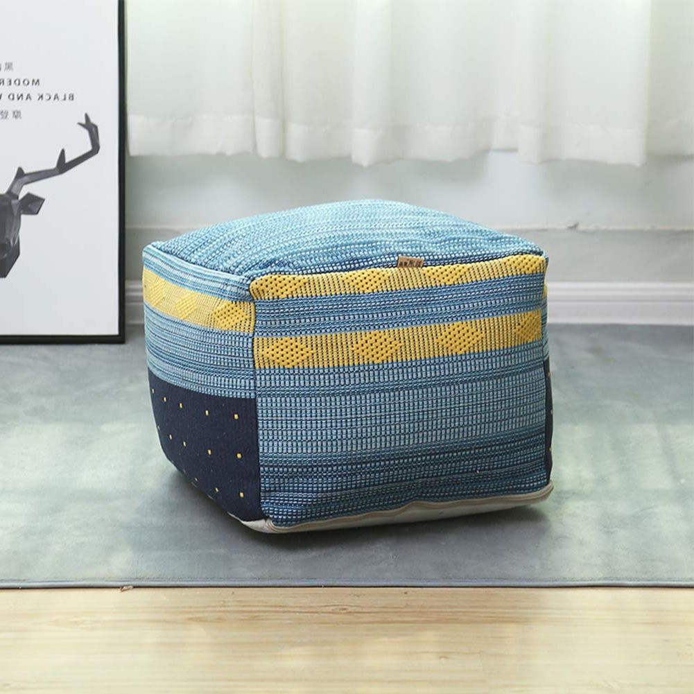 Most Recently Released Blue Woven Viscose Square Pouf Ottomans Pertaining To Hidden Zipper 16x16x12 Idee Home Cotton Woven Pouf For Living Room (View 9 of 10)