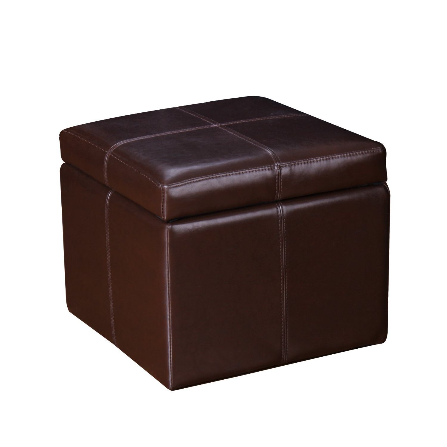 Most Recently Released Brown Leather Square Pouf Ottomans Within Joveco Bonded Leather Cross Stitch Square Cube Storage Ottoman (brown (View 8 of 10)