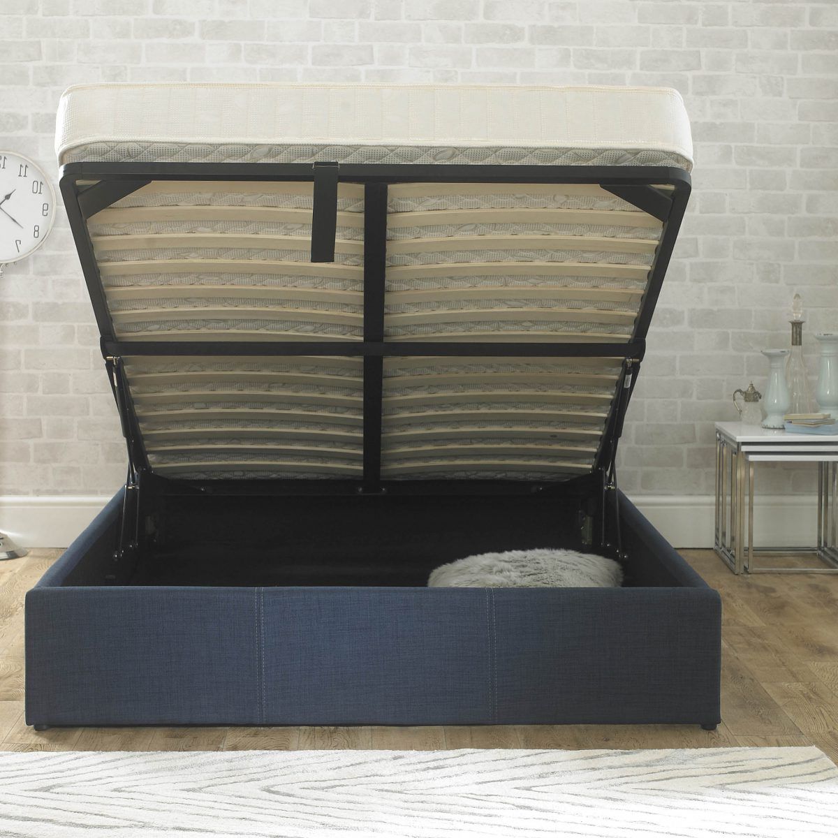 Most Recently Released Charcoal And Camel Basket Weave Pouf Ottomans Throughout Stirling Fabric Ottoman Bed Charcoal – Haven Furniture (View 5 of 10)
