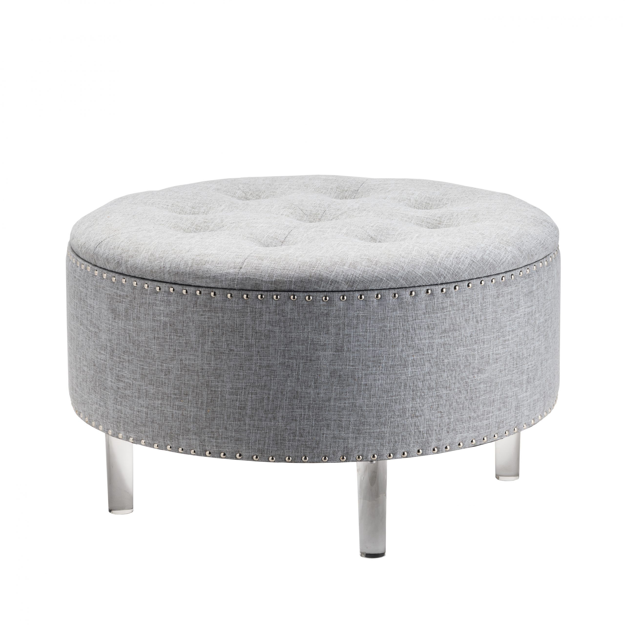 Most Recently Released Fabric Tufted Round Storage Ottomans Within Caroline Gray Tufted Round Storage Ottoman – Walmart – Walmart (View 5 of 10)