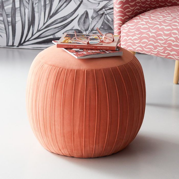 Most Recently Released Fresh Floral Velvet Pouf Ottomans With Regard To Velvet Pleated Round Pouf Ottomandrew Barrymore Flower Home (View 6 of 10)