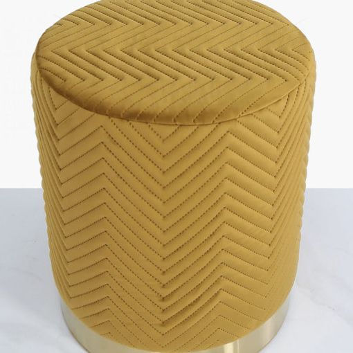 Most Recently Released Mustard Yellow Modern Ottomans For Mustard Yellow Patterned Velvet And Gold Metal Round Footstool Ottoman (View 10 of 10)