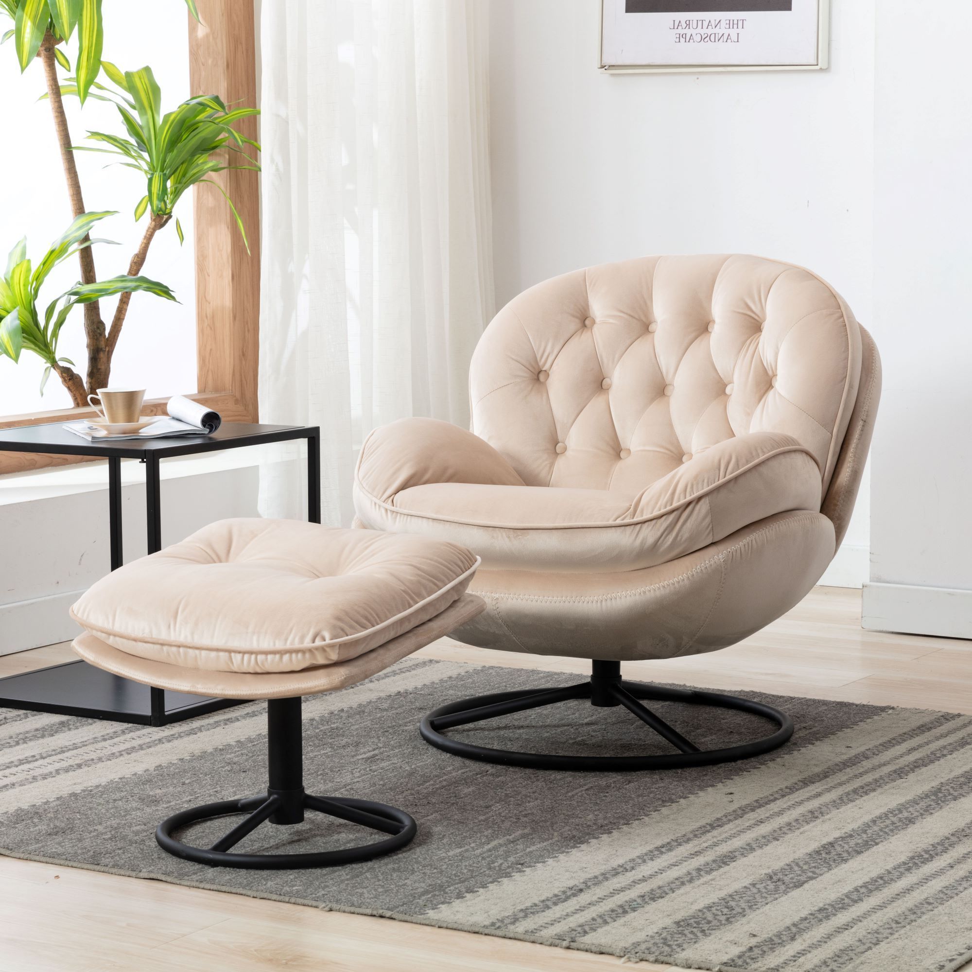Most Recently Released Onyx Black Modern Swivel Ottomans Within Velvet Swivel Accent Chair With Ottoman Set, Modern Lounge Chair With (View 9 of 10)