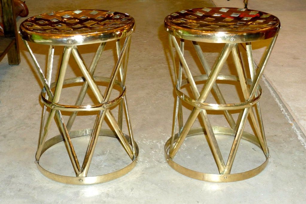 Most Recently Released Pair Of Vintage Brass Woven Strapwork Stools At 1stdibs With Espresso Antique Brass Stools (View 7 of 10)