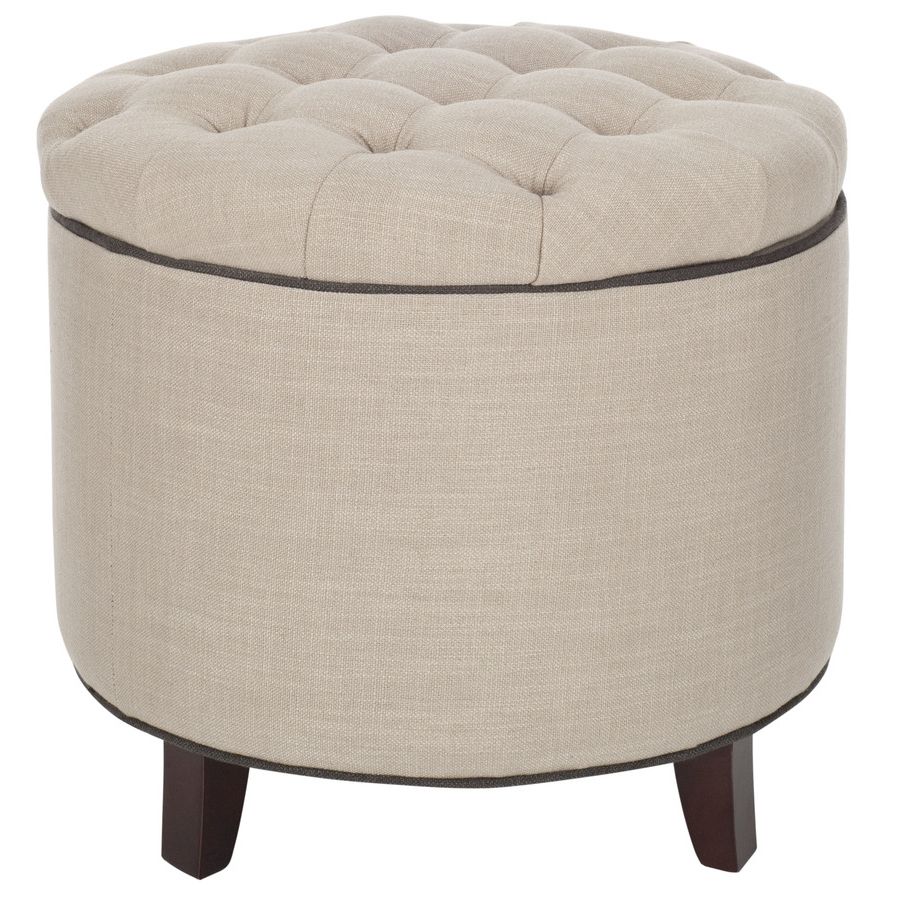 Most Recently Released Shop Safavieh Hudson White/grey Round Storage Ottoman At Lowes Pertaining To White And Light Gray Cylinder Pouf Ottomans (View 3 of 10)
