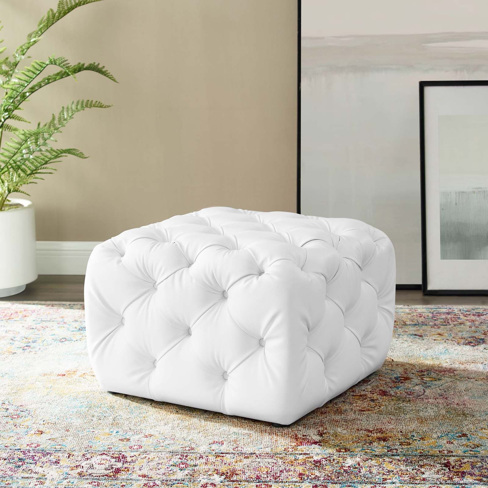 Most Recently Released White Leatherette Ottomans Throughout Anthem Tufted Button Square Faux Leather Ottoman White (View 1 of 10)