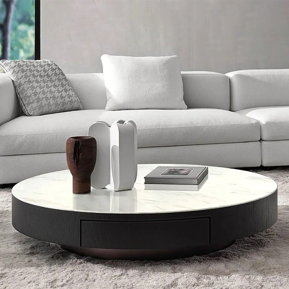 Most Recently Released White Round Coffee Table With Storage Modern Accent Table Marble Top With Regard To White Faux Fur Round Accent Stools With Storage (View 4 of 10)