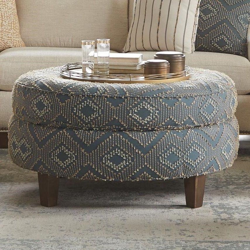 Most Up To Date Beige And White Tall Cylinder Pouf Ottomans Within Craftmaster Accent Ottomans 058900 Round Cocktail Ottoman (View 4 of 10)