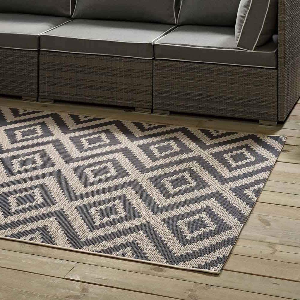 Most Up To Date Jagged Geometric Diamond Trellis 8x10 Indoor And Outdoor Area Rug In Inside Gray And Beige Trellis Cylinder Pouf Ottomans (View 5 of 10)