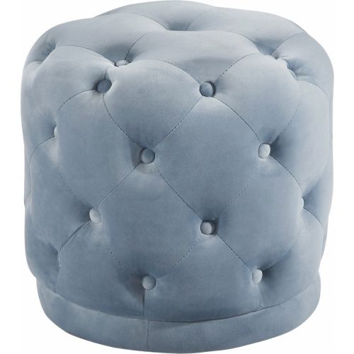 Most Up To Date Light Blue Cylinder Pouf Ottomans With Regard To Light Blue Round Velvet Tufted Ottoman Footstool (View 10 of 10)