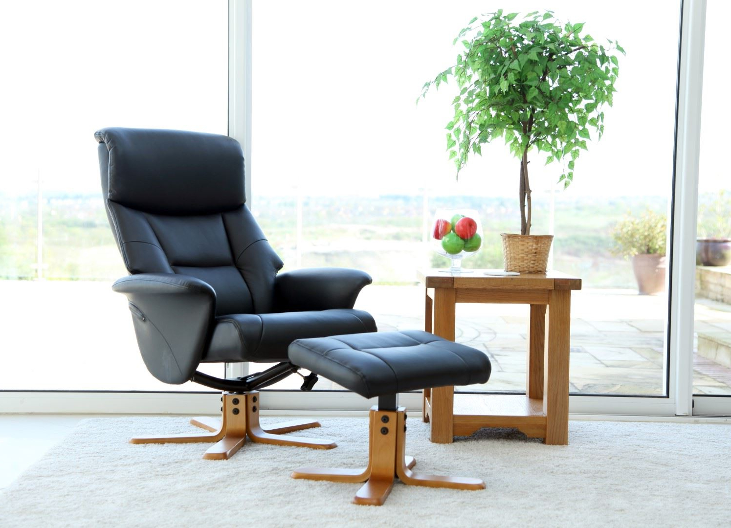 Most Up To Date Marseille Faux Leather Swivel Recliner Chair And Footstool In Black Within Black Faux Leather Swivel Recliners (View 4 of 10)