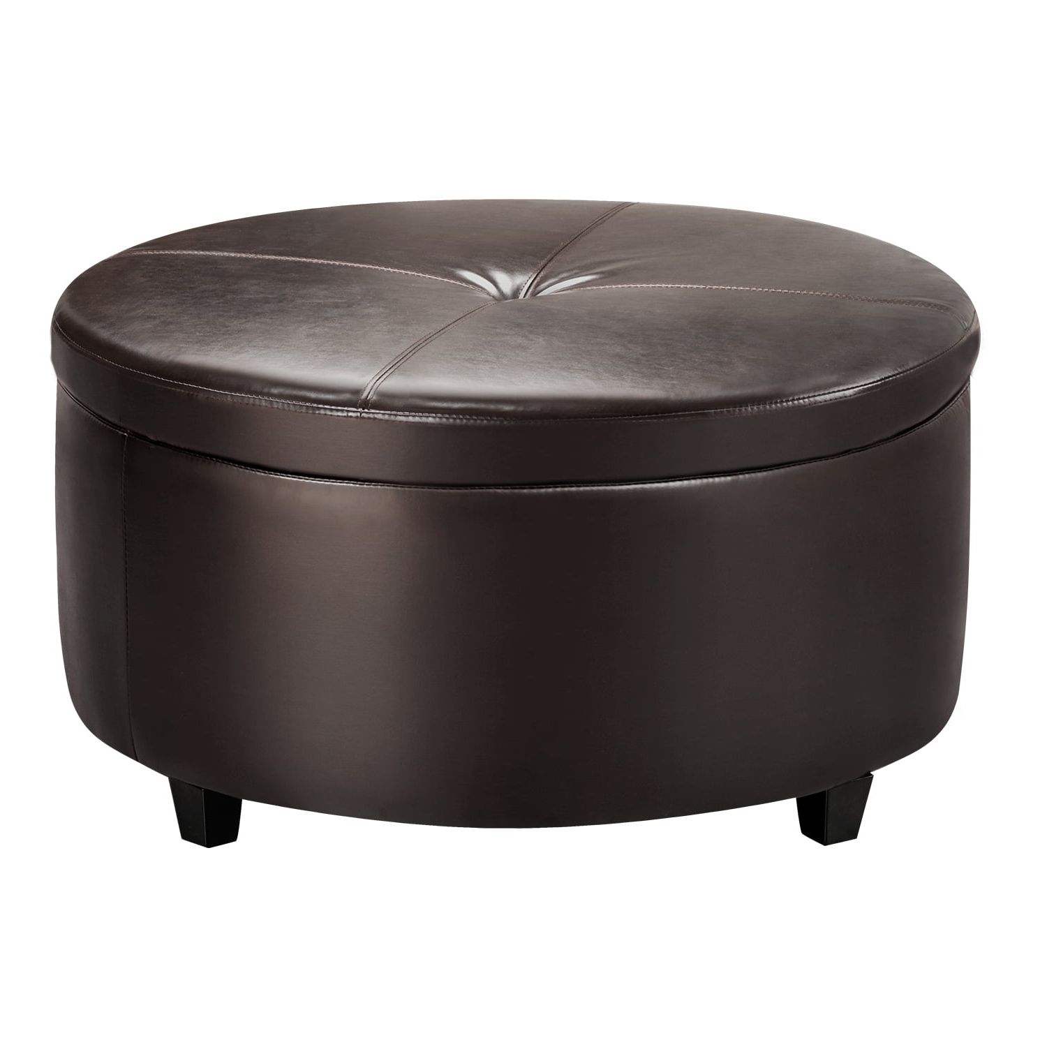 Most Up To Date Round Pouf Ottomans In Walnew Large Round Storage Faux Leather Ottoman Comfort Footrest, Brown (View 9 of 10)