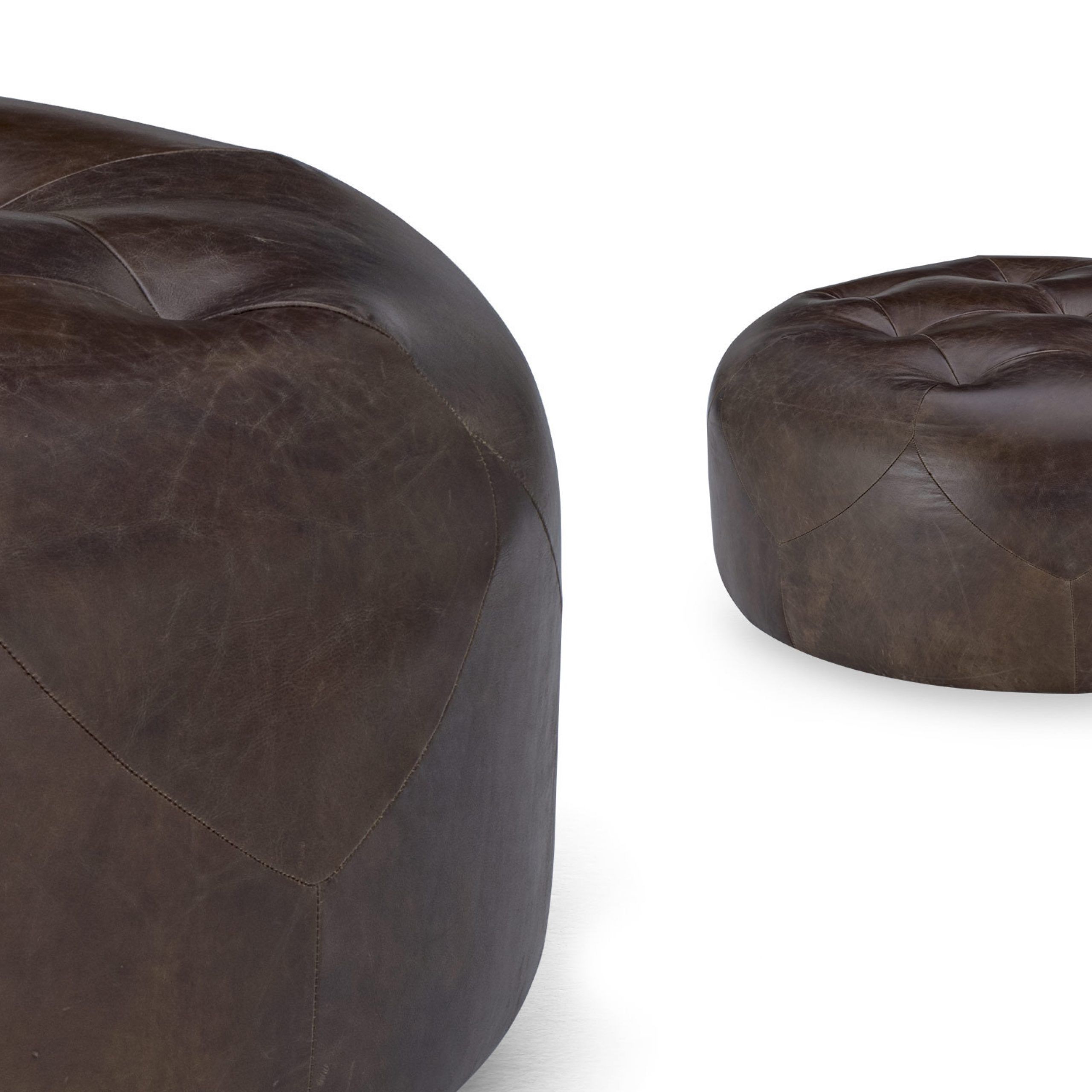 Most Up To Date Scott Large Round Ottoman In Vintage Brown Premium Leather (View 7 of 10)
