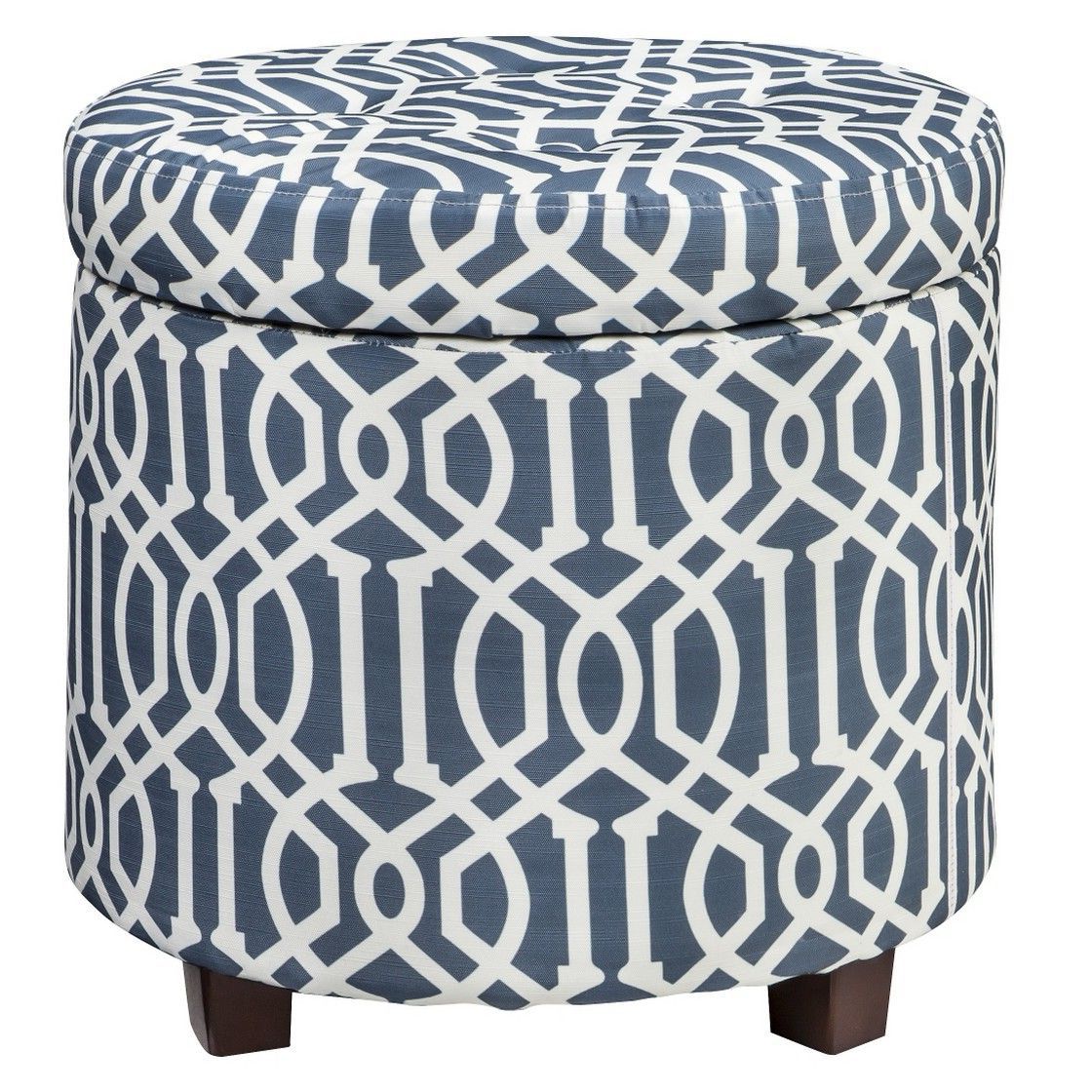 Most Up To Date Threshold™ Round Tufted Storage Ottoman – Blue/white Trellis (View 3 of 10)