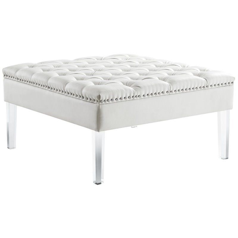 Most Up To Date White Leather And Bronze Steel Tufted Square Ottomans In Posh Luke Tufted Faux Leather Oversized Ottoman With Acrylic Legs In (View 1 of 10)