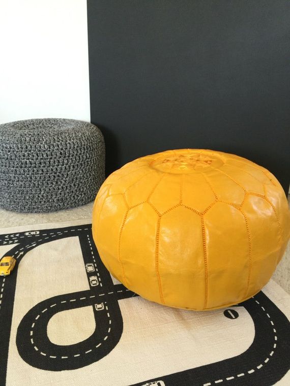 Mustard Yellow Modern Ottomans Pertaining To Most Current Mustard Yellow Leather Pouf Moroccan Pouf Leather (View 1 of 10)