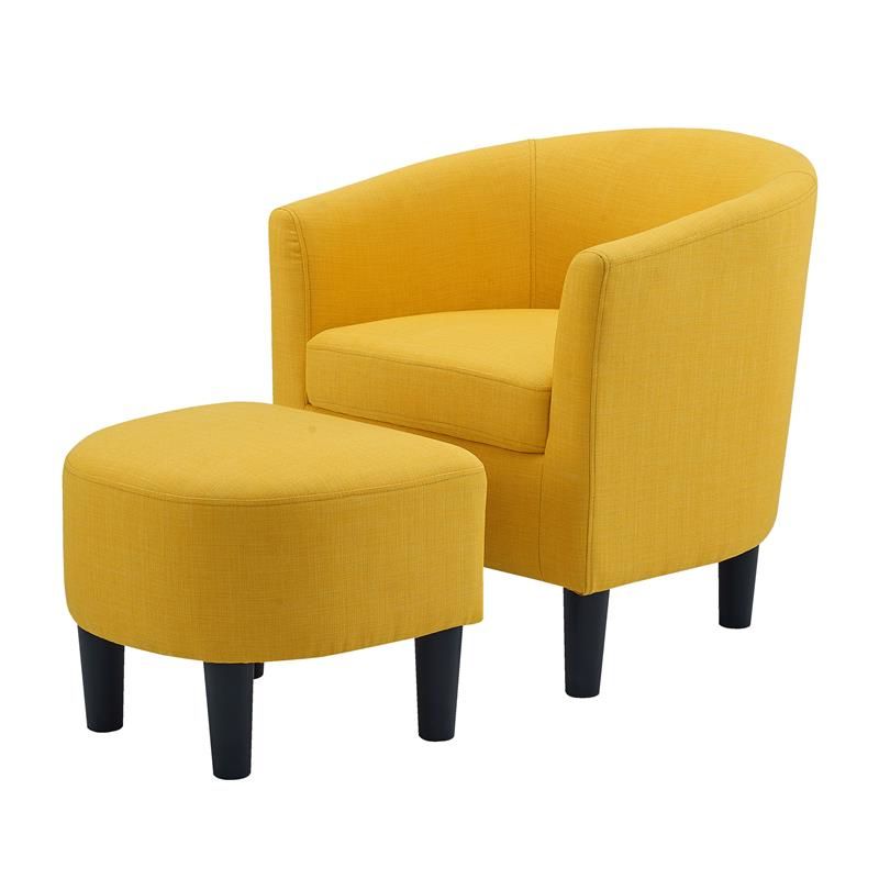 Mustard Yellow Modern Ottomans Within Famous Yl Grand Jazouli Wood And Microfiber Barrel Accent Chair And Ottoman (View 2 of 10)