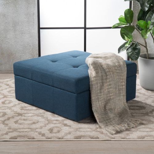 Natural Fabric Square Ottomans With Regard To Most Recent Canoga Navy Blue Fabric Storage Ottoman (View 8 of 10)