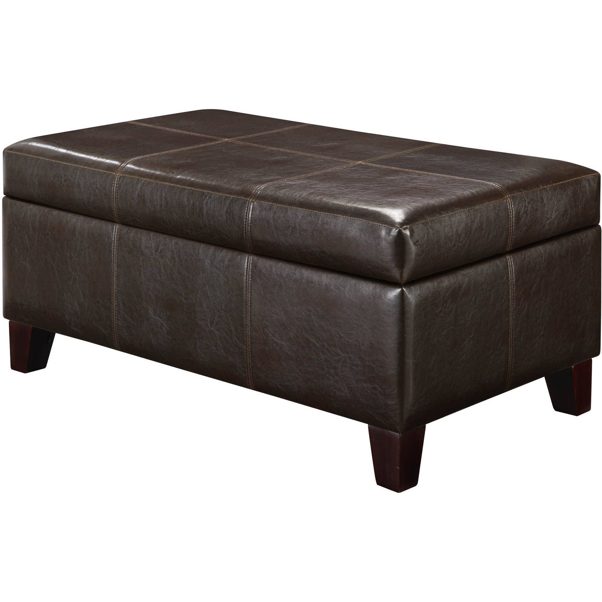 Navy And Dark Brown Jute Pouf Ottomans For Trendy Small Leather Look Vinyl Ottoman – Walmart (View 3 of 10)