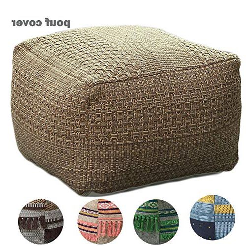 Navy Cotton Woven Pouf Ottomans Intended For Well Known Idee Home Square Unstuffed Pouf Cover, Boho Pouf Ottoman Foot Rest (View 7 of 10)