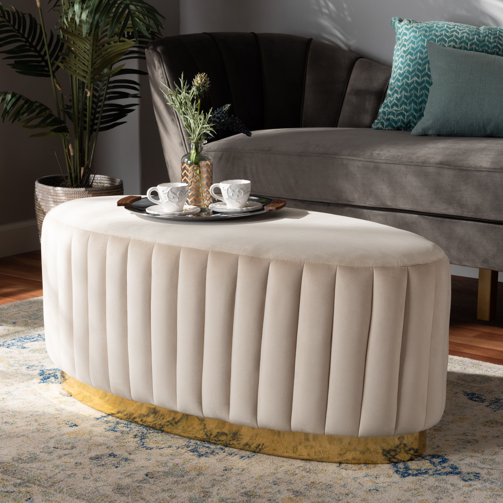 Newest Beige Cotton Pouf Ottomans In Baxton Studio Kirana Glam And Luxe Beige Velvet Fabric Upholstered And (View 3 of 10)