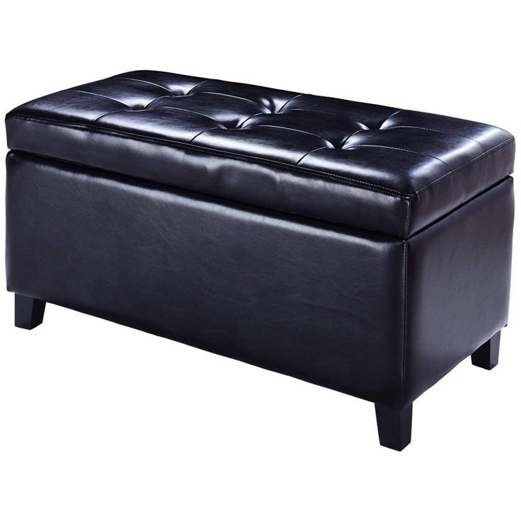 Newest Black Faux Leather Tufted Ottomans For Giantex 32'' Storage Ottoman Bench Faux Leather Seat Tufted Footrest (View 3 of 10)