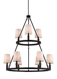 Newest Blue And Beige Ombre Cylinder Tall Pouf Ottomans Throughout Oil Rubbed Bronze Lismore 9 Light 2 Tier Chandelier With Ivory Fabric (View 1 of 10)
