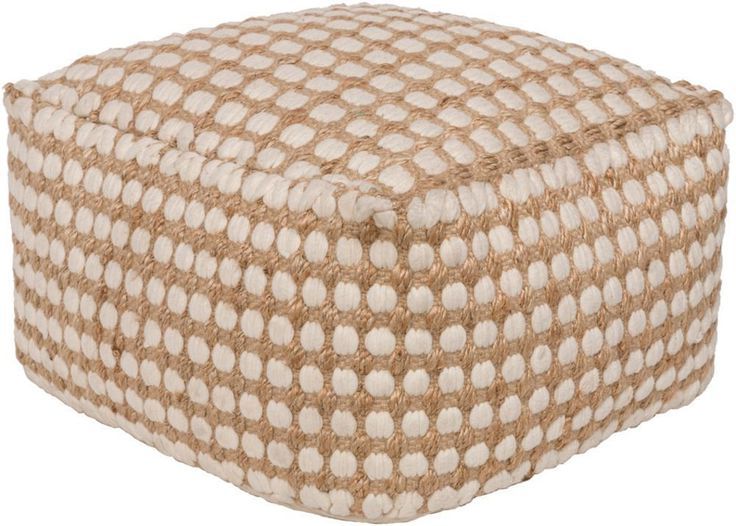 Newest Oak Cove Jute Pouf In White And Khaki Color (with Images) (View 3 of 10)