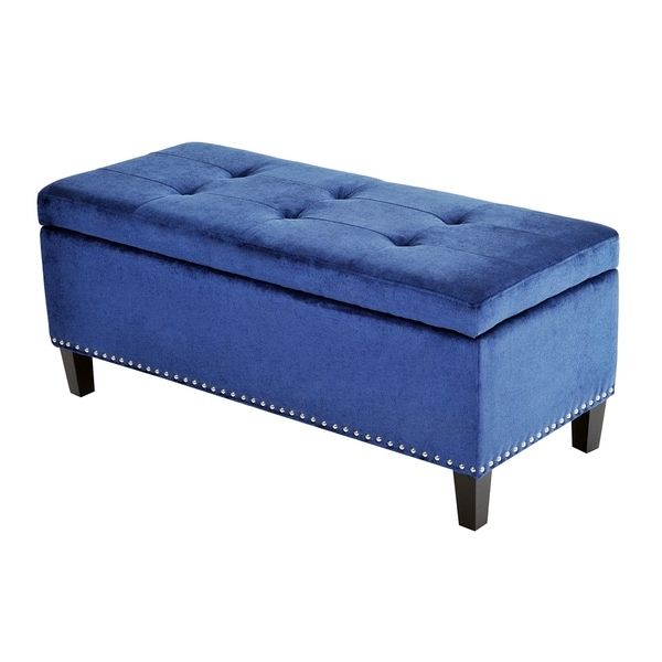 Newest Shop Homcom 42" Tufted Fabric Ottoman Storage Bench – Blue – Free Inside Blue Fabric Tufted Surfboard Ottomans (View 6 of 10)