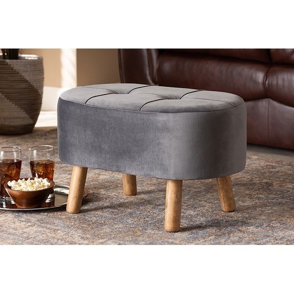 Newest Shop Sawyer Grey Velvet Fabric Upholstered Wood Ottoman – Free Shipping For Gray Velvet Ribbed Fabric Round Storage Ottomans (View 9 of 10)
