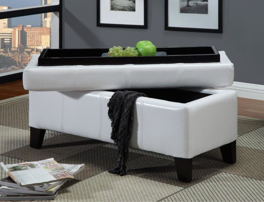 Newest White Leatherette Ottomans Throughout 25 White Leather Ottomans (square & Rectangle) (View 8 of 10)