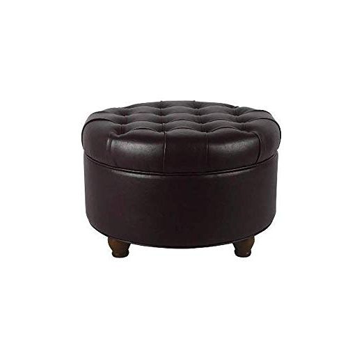 Orange Tufted Faux Leather Storage Ottomans For Widely Used Homepop Large Button Tufted Round Storage Ottoman, Brown Faux Leather (View 2 of 10)
