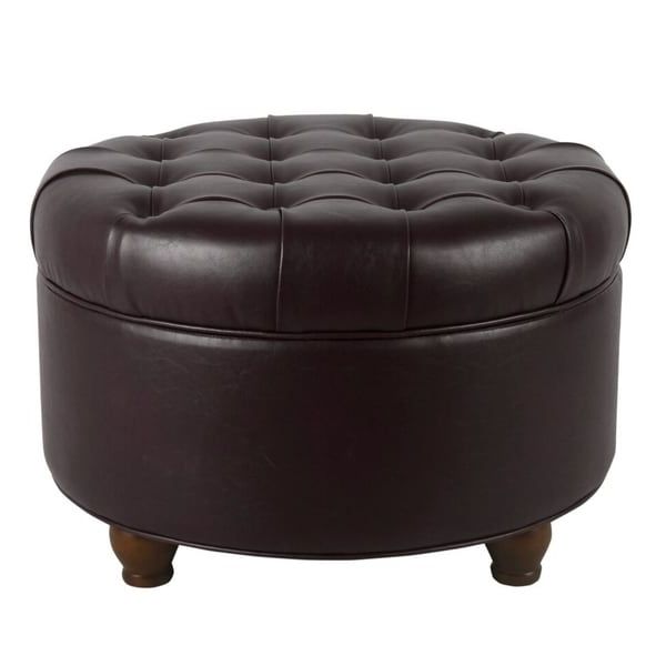 Orange Tufted Faux Leather Storage Ottomans Pertaining To Preferred Shop Homepop Large Faux Leather Tufted Round Storage Ottoman – Brown (View 1 of 10)