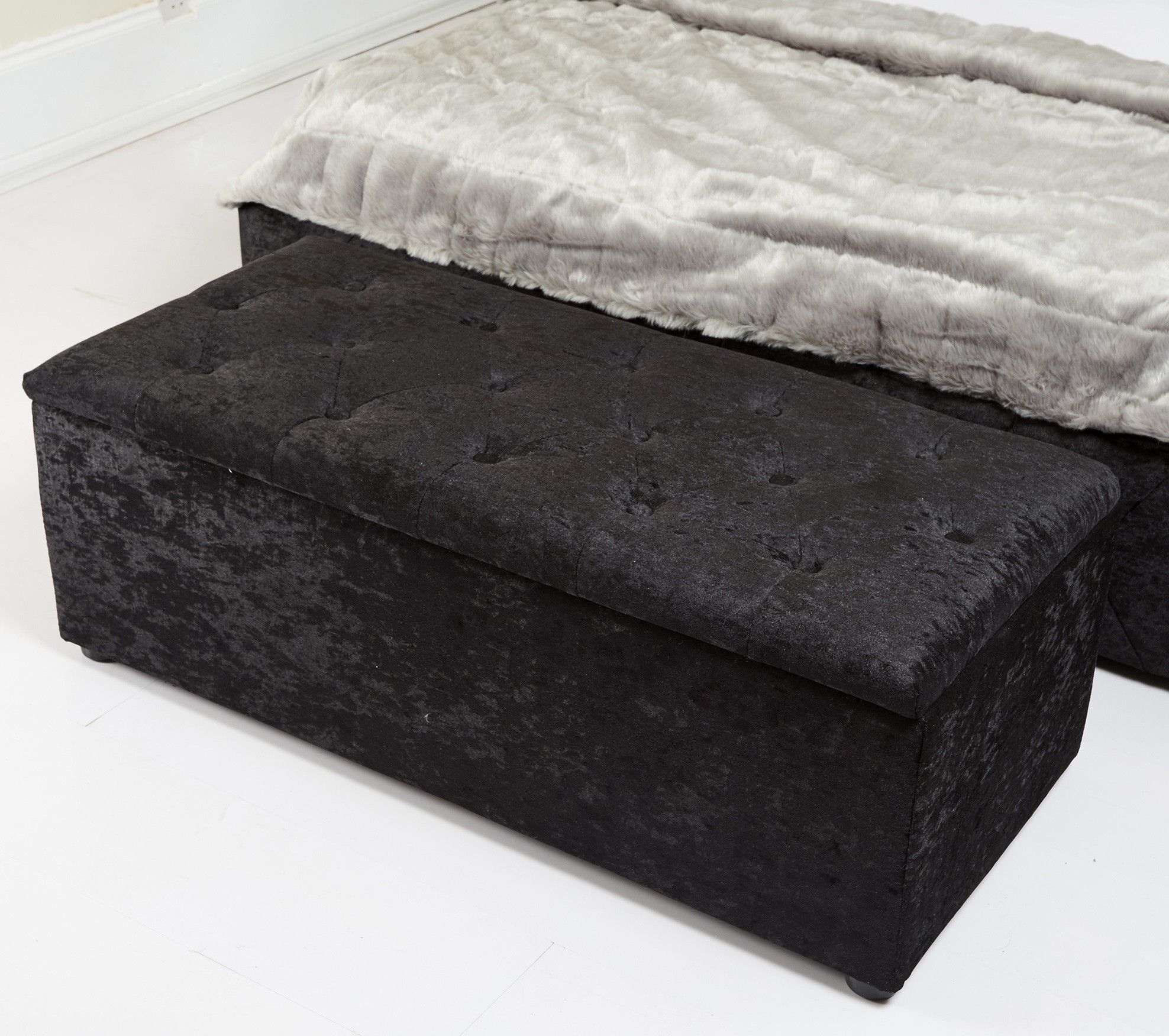 Ottoman Bed Box Storage Bedroom Linen Crushed Velvet Silver Grey Black For Current Gray Velvet Ottomans With Ample Storage (View 9 of 10)
