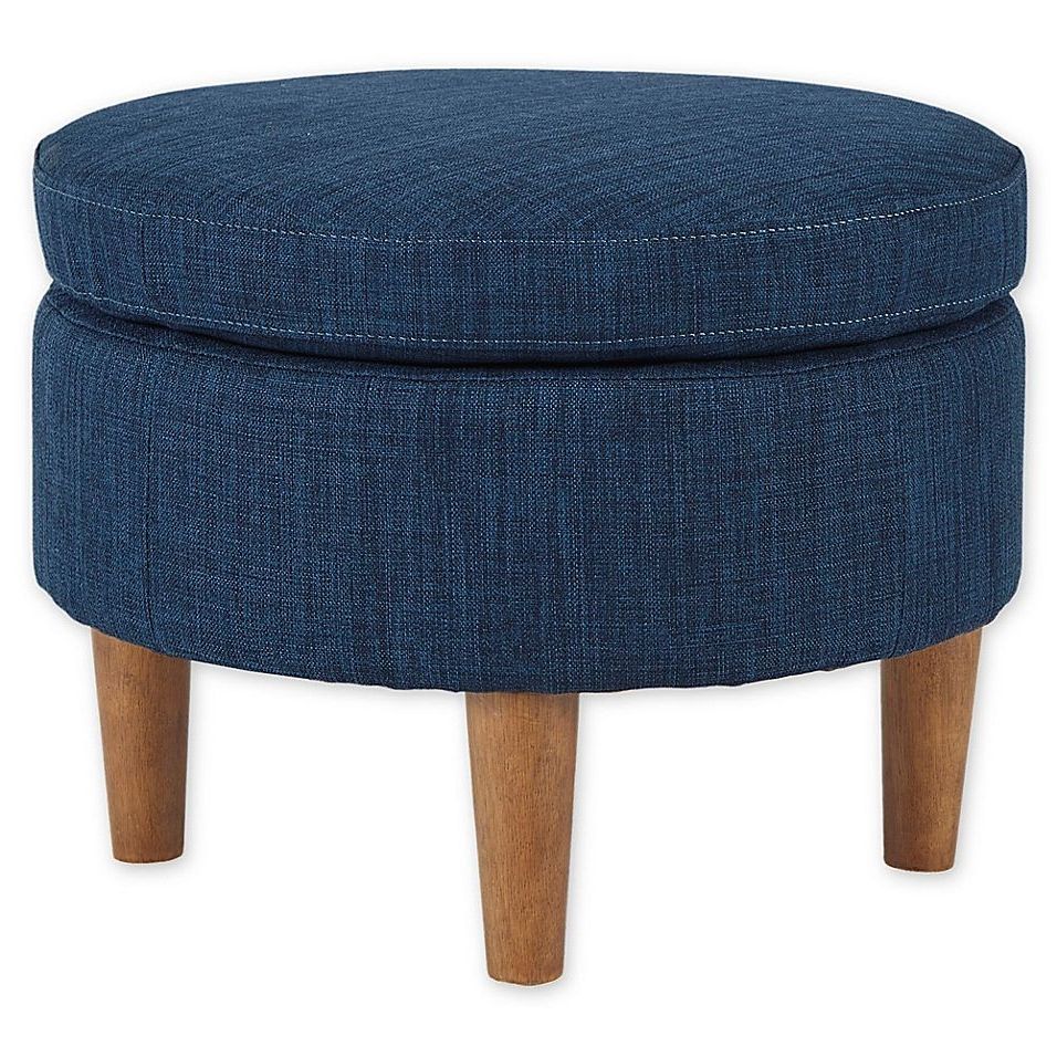 Ottoman, Blue Storage Ottoman For Gold And White Leather Round Ottomans (View 9 of 10)