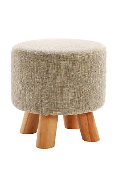 Ottoman Pouf Round Footstool Foot Rest With Removable Linen Fabric With Most Current Cream Linen And Fir Wood Round Ottomans (View 3 of 10)