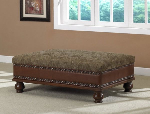 Paisley Pine/brown Leather Coffee Table Ottoman – Free Shipping Today Intended For Famous Espresso Leather And Tan Canvas Pouf Ottomans (View 9 of 10)