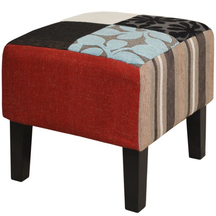 Patchwork Square Stool Pouffe Ottoman Footstool Padded Seat Plush In Most Current Multi Color Fabric Square Ottomans (View 3 of 10)