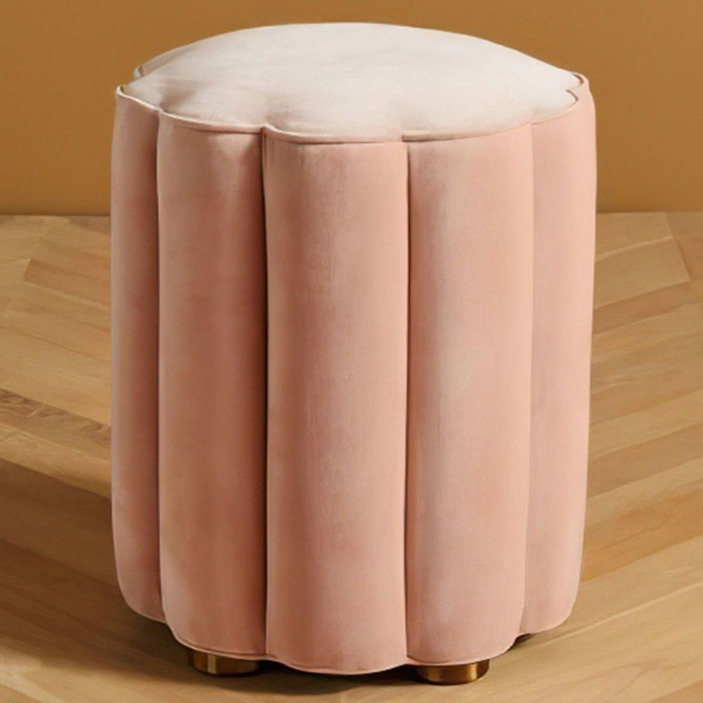 Pink Round Ottoman Stool Velvet Upholstered Makeup Vanity Stool With Newest Textured Blush Round Pouf Ottomans (View 10 of 10)