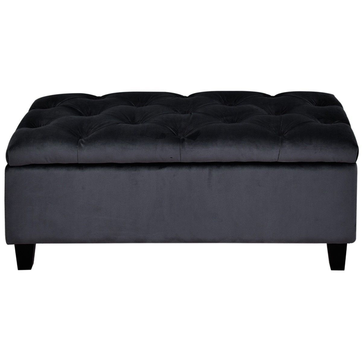 Pippa Tufted Velvet Fabric Storage Ottoman, Charcoal (View 9 of 10)