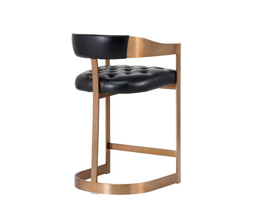 Popular Espresso Antique Brass Stools Within Beaumont Counter Stool – Antique Brass – Black Leather – Metro Element (View 10 of 10)