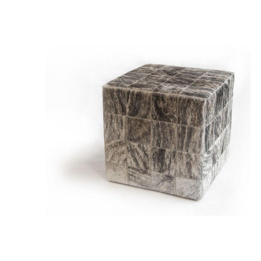 Popular Gray And Beige Solid Cube Pouf Ottomans Regarding Cowhide Cube Pouf Patchwork Light Grey – Beige (View 1 of 10)