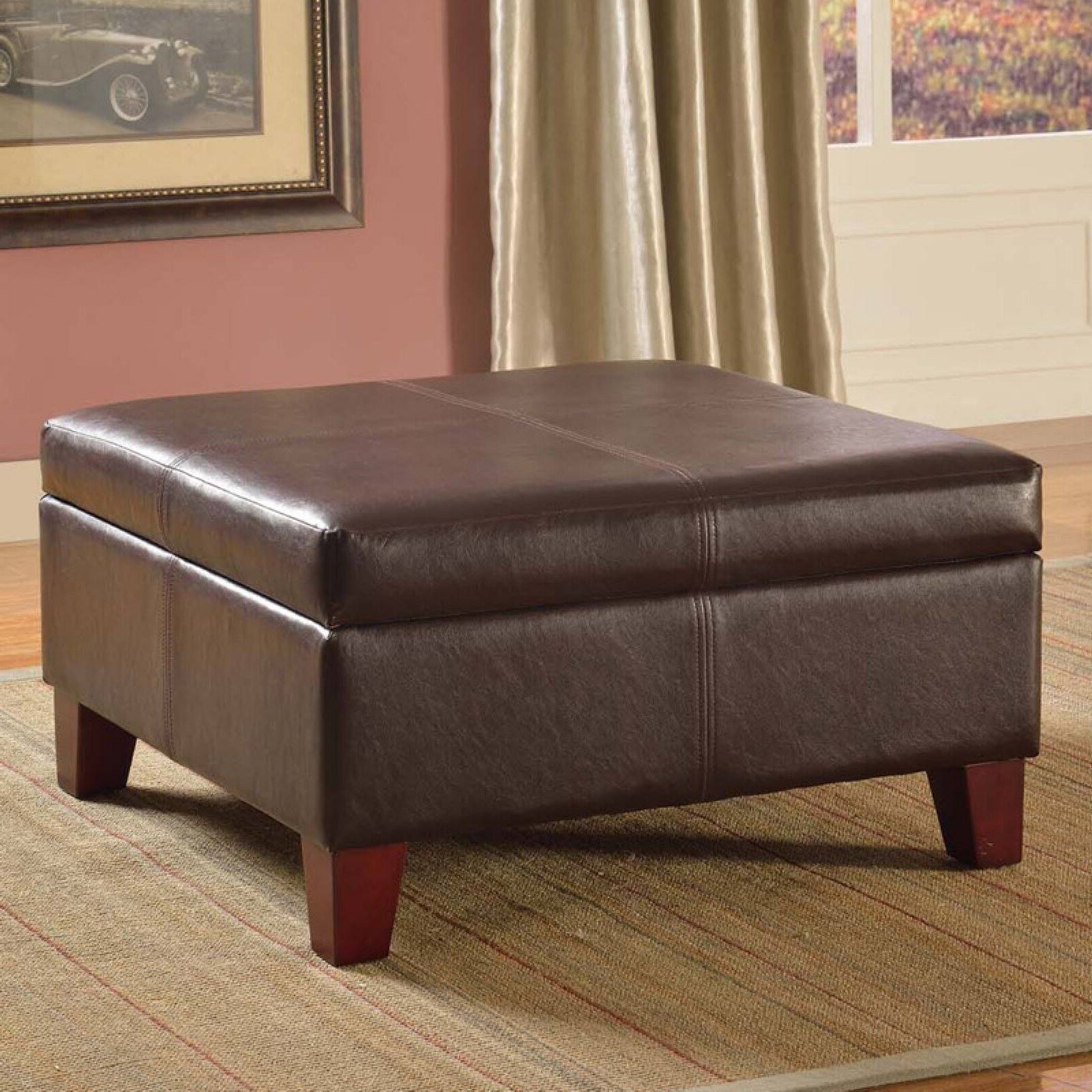 Popular Kinfine Usa Luxury Large Faux Leather Storage Ottoman – Walmart In Fabric Oversized Pouf Ottomans (View 1 of 10)