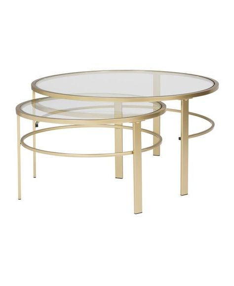 Popular Round Gold Metal Cage Nesting Ottomans Set Of 2 Intended For Studio Designs Home Corbel Modern Round Nesting Coffee Table Set (View 4 of 10)