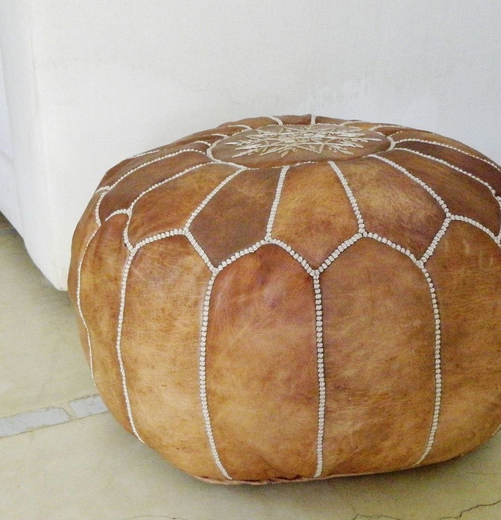 Popular Tan Brown Moroccan Leather Pouf (View 3 of 10)