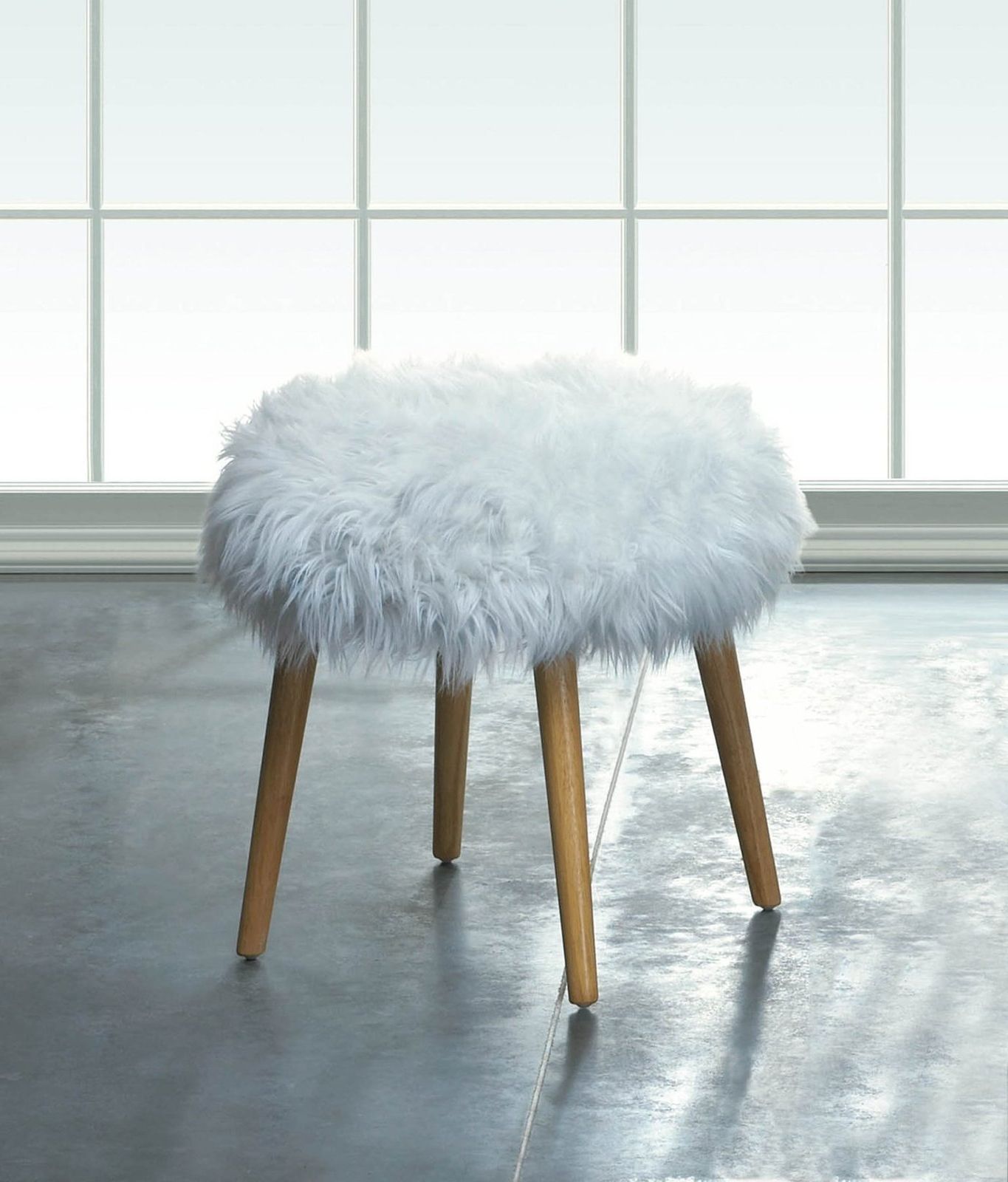 Popular White Faux Fur And Gold Metal Ottomans Regarding White Faux Fur Stool – Ottomans, Footstools & Poufs (View 1 of 10)