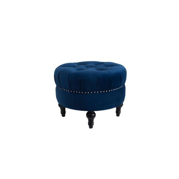 Pouf Textured Blue Round Pouf Ottomans Intended For Famous Jennifer Taylor Dawn Navy Blue Tufted Round Ottoman, 84190 859 – The (View 5 of 10)