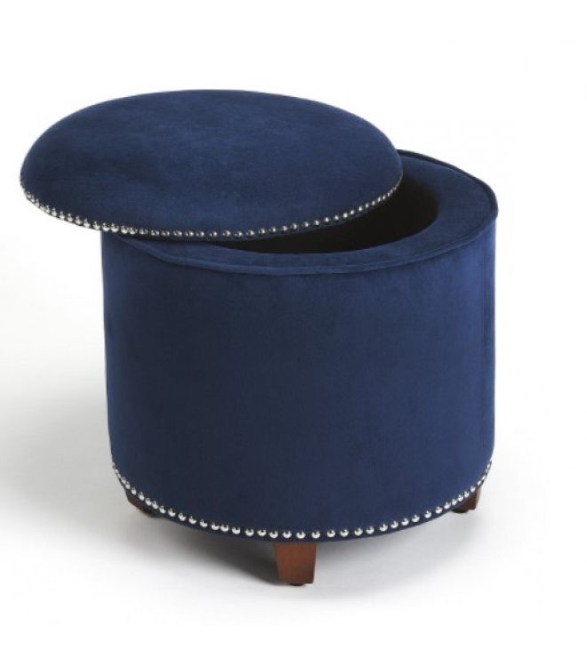 Pouf Textured Blue Round Pouf Ottomans Regarding Widely Used Blue Velvet Round Storage Ottoman Footstool (View 4 of 10)