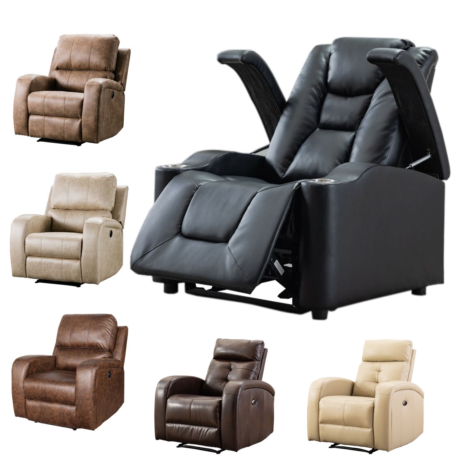 Power Recliner Chair Breathable Bonded Leather Reclining Sofa With Usb For Famous Faux Leather Ac And Usb Charging Ottomans (View 6 of 10)