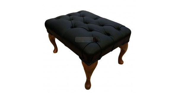 Preferred Black Leather Foot Stools Within Chesterfield Black Genuine Leather Footstool (View 6 of 10)